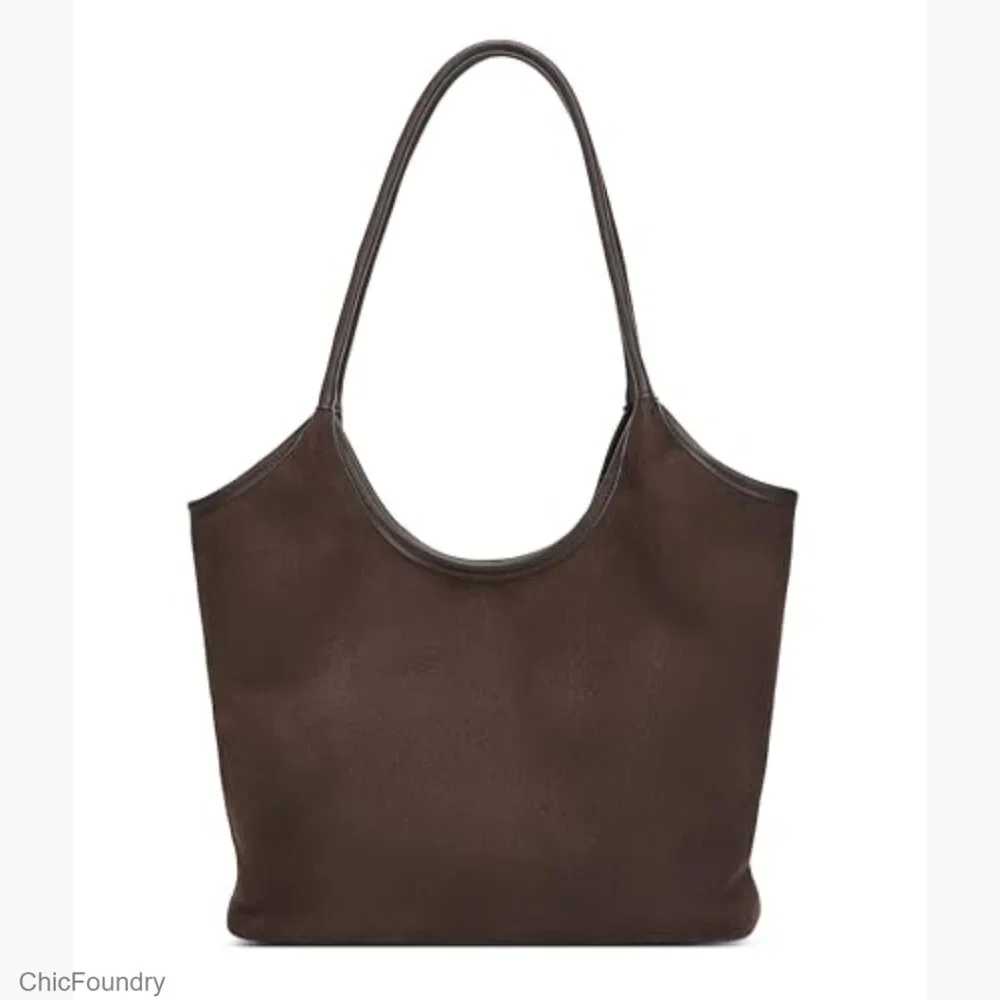 Large Capacity Suede Hobo Shoulder Bag with Bow Detail and Magnetic Closure